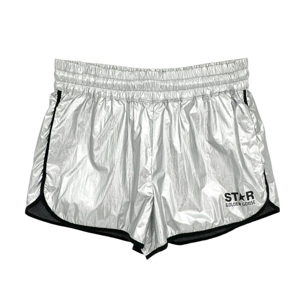 GOLDEN GOOSE Sports Diana Metallic Shorts in Silver/Black XS - Picture 3 of 14